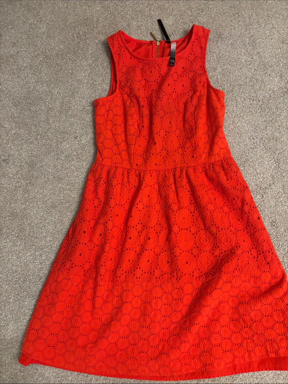 Kensie Bright Red Sleeveless Eyelet Fit & Flare Dress
